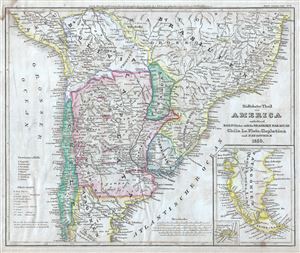 1850 Meyer Map Argentina, Chile, Bolivia, Uruguay and Paraguay