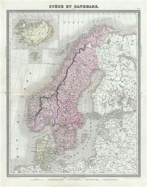 1874 Tardieu Map of Scandinavia (Sweden and Norway)