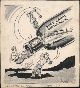 1956 White Manuscript Political Cartoon, Suez Crisis Aftermath
