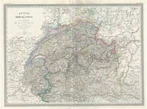 1861 Dufour Map of Switzerland and Northern Italy