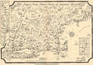 1933 Eaton Pictorial Map of New England and Summer Broadway Theaters