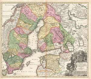 1716 Homann Map of Sweden at the End of the Age of Greatness