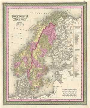 1849 Mitchell Map of Scandinavia (Sweden, Norway)