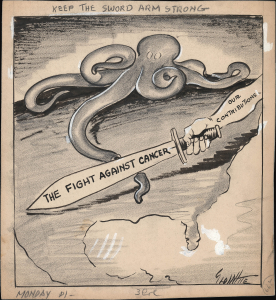1952 White Manuscript Political Cartoon, Early Anti-Cancer Campaign