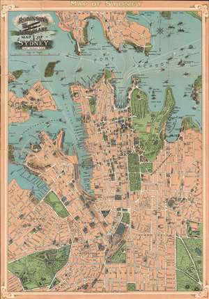1909 Robinson Pictorial 'Aeroplane' Map of Sydney, Australia
