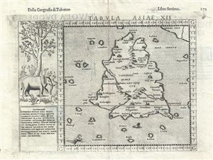 1574 Ruscelli and ptolemy Map of Ceylon, Sri Lanka, or Tapobrana