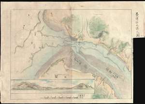 1874 Sudo General Manuscript Map of Tamsui Harbor, Taiwan / Formosa