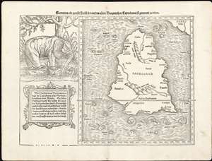 1574 Munster / Ptolemy Map of Ceylon, Sri Lanka, or Tapobrana