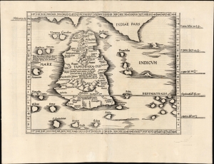 1522 / 1525 Waldseemüller / Fries Ptolemaic map Sri Lanka