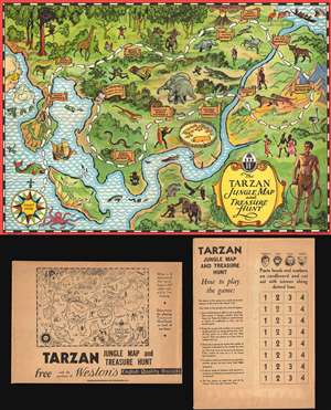 1933 Weston's Biscuits Fantasy Game Map of Tarzan's Jungle
