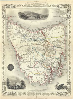 1851 Tallis and Rapkin Map of Van Diemen's Land or Tasmania