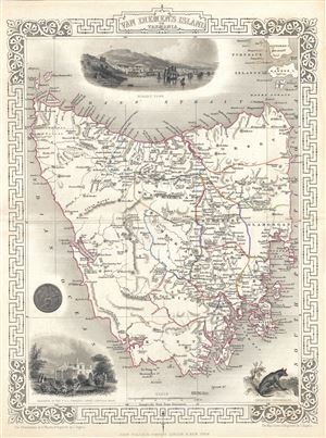 1851 Tallis and Rapkin Map of Van Diemen's Land or Tasmania
