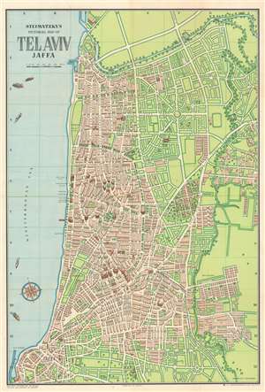 1954 Steimatzky Pictorial City Plan or Map of Tel Aviv and Jaffa, Israel