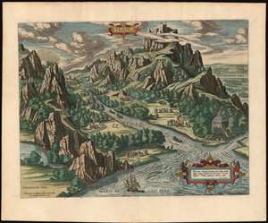 1603 Ortelius View of The Paradise of Tempe at the foot of Mount Olympus