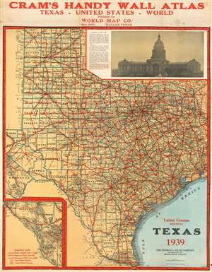 1939 Cram Wall Map of Texas