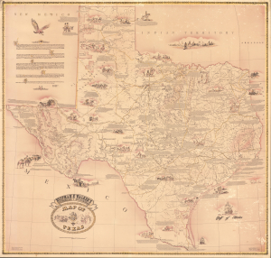 1958 Hoffman / Walker Pictorial Historical Wall Map of Texas