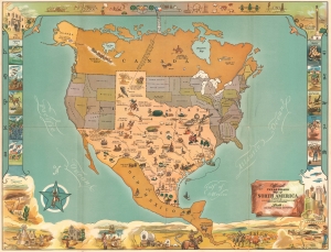 1948 Randolph and Storm Pictorial Map of Texas Dominating North America