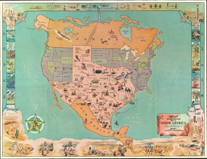1967 Randolph and Storm Pictorial Map of Texas Dominating North America