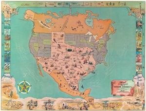 1967 Randolph and Storm Pictorial Map of Texas Dominating North America