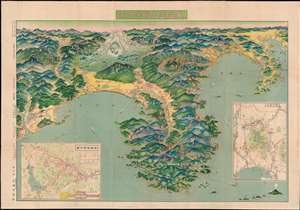 1926 Taisho 15 Japanese Panorama Map of the Tokaido Road, Japan (with Mt. Fuji)