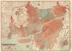 1923 Imperial University Map of Tokyo Fire, Great Kanto Earthquake