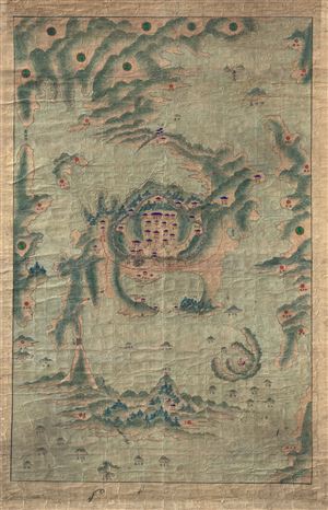 1830s Korean Manuscript Map of Tongyeong, Korea