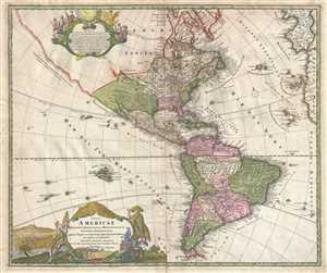 1720 Homann Map of North America and South America