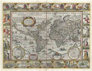 1628 Pieter van den Keere Carta-a-figure Map of the World on Mercator Projection