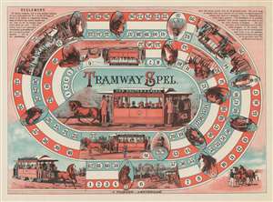 1885 Vlieger Dutch Board Game Map of Horse-Drawn Trolleys