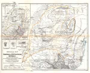 1868 Jeppe and Petermann Map of the Transvaal, South Africa