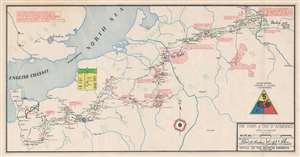 1945 Buchan Route Map of the 5th Armored Division in Europe World War II