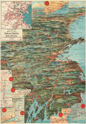 1904 Lane Trolley Map and View of New England  - 1st Edition