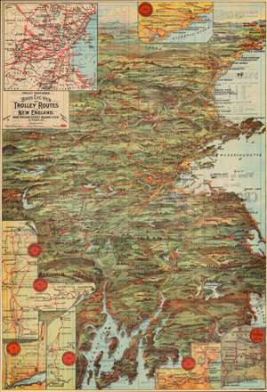 1905 Walker Trolley Map and View of New England Centered on Boston