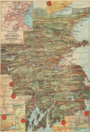 1905 Walker Trolley Map and View of New England Centered on Boston