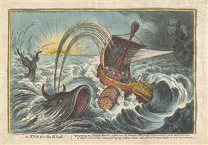 1806 Gillray Political Satirical Aquatint of A Tub for a Whale