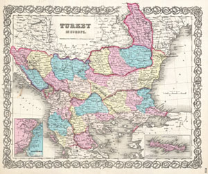 1855 Colton Map of Turkey in Europe, Macedonia, and the Balkans