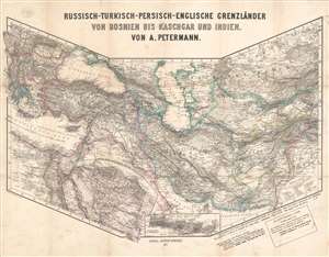 1877 Petermann Map of the Middle East and Central Asia During the Great Game