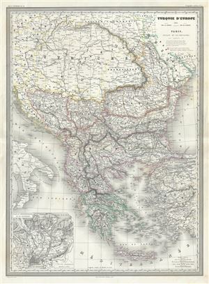 1860 Dufour Map of Greece and the Balkans