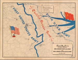 1945 First U.S. Army WWII Map of Meeting Between U.S. and Red Armies in Germany