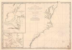 1834 Depot de la Marine Nautical Chart or Map of the United States East Coast