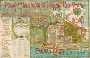 1949 Gadbois and Ritter Cartoon Pictorial Map of the U.S.N.T.C. Great Lakes