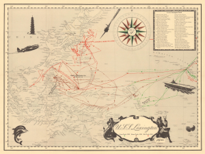 1945 Dunn World War II Route Map of the U.S.S. Lexington in the Pacific Theater