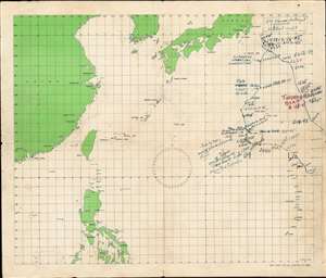 1945 Map of East Asia w/ Manuscript U.S.S. Saratoga's Final WWII Combat Voyage