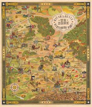 1948 Desch Pictorial Map of the pos-WWII U.S. Occupation Zone, Germany