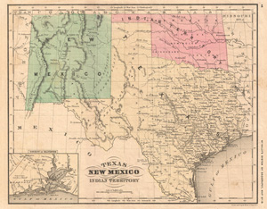 1872 McNally Map of Texas, New Mexico and Indian Territory (Oklahoma)