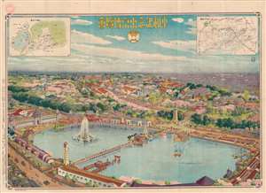 1922 Yoshida Koijūrō Tokyo Peace Exhibition Map / View of Ueno Park