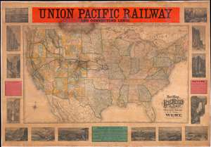 1887 Rand McNally Wall Map of the United States w/ Union Pacific Railroad