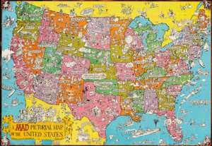 1981 Aragones Pictorial Map of the United States for Mad Magazine
