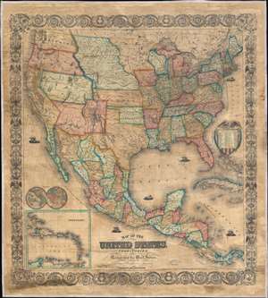 1856 Atwood Wall Map of the United States and Mexico