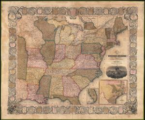 1846 Ensign and Thayer Wall Map of the United States w/ Texas, Florida, and Oregon Inset